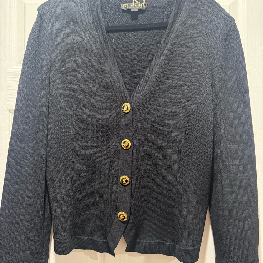 St. John 80s Vintage Navy Cardigan with Gold Accents